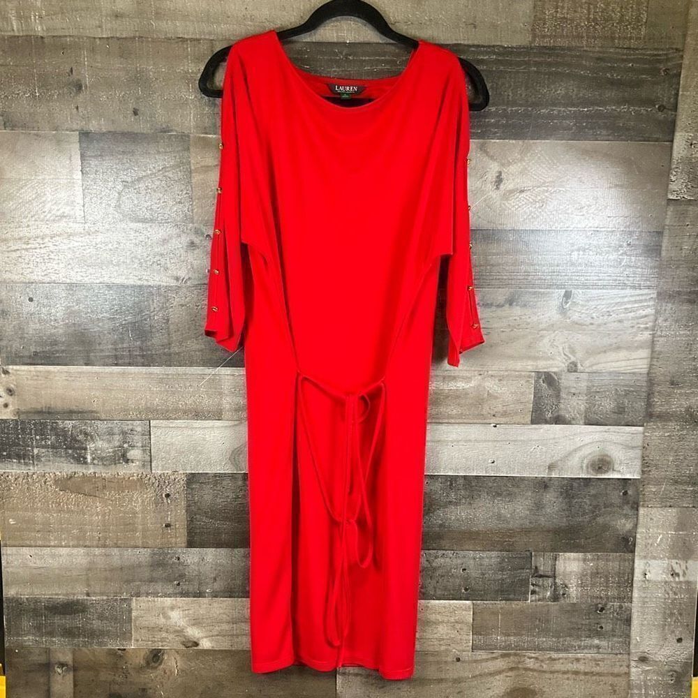 Lauren Ralph Lauren Women’s Size Medium Open Shoulder Dress Red Knee Length